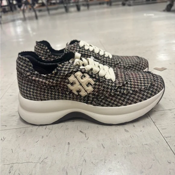 Tory Burch Houndstooth Sneakers - Black, White, and Brown - Picture 8 of 15